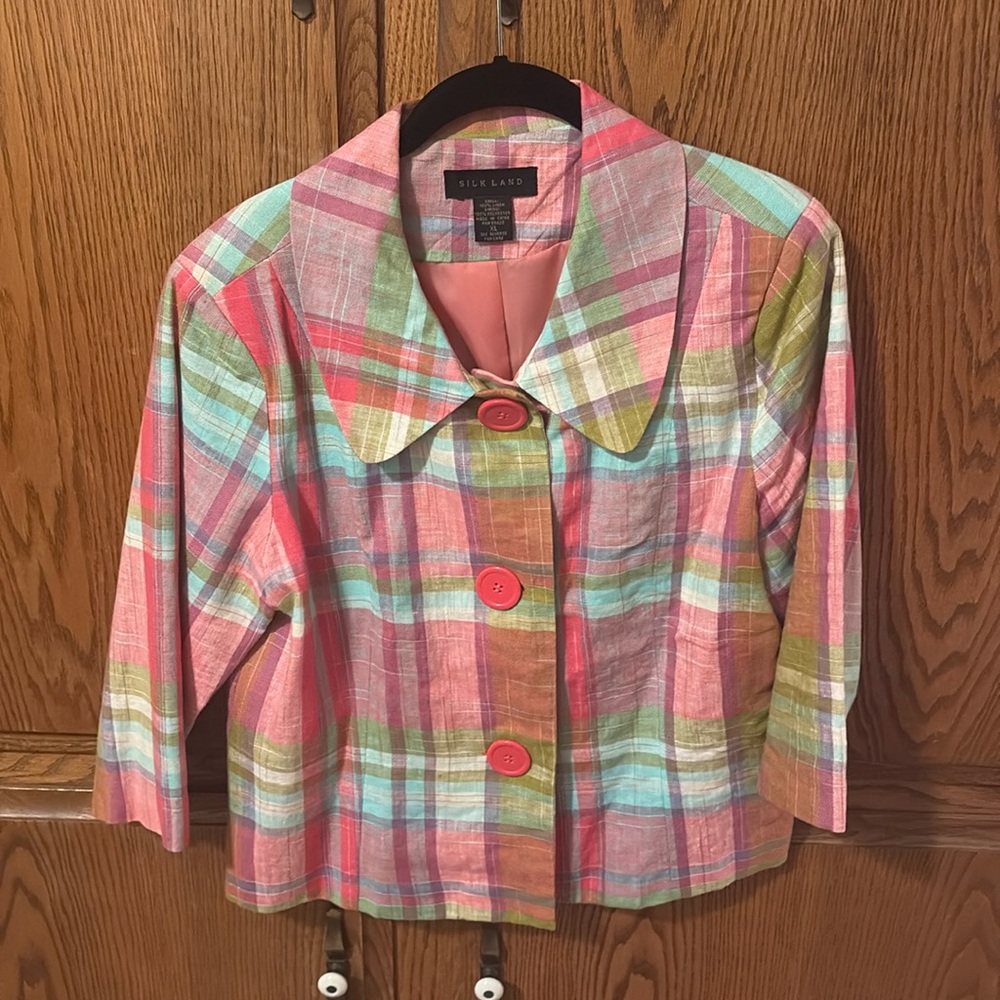 Coral, green, blue plaid jacket size xl